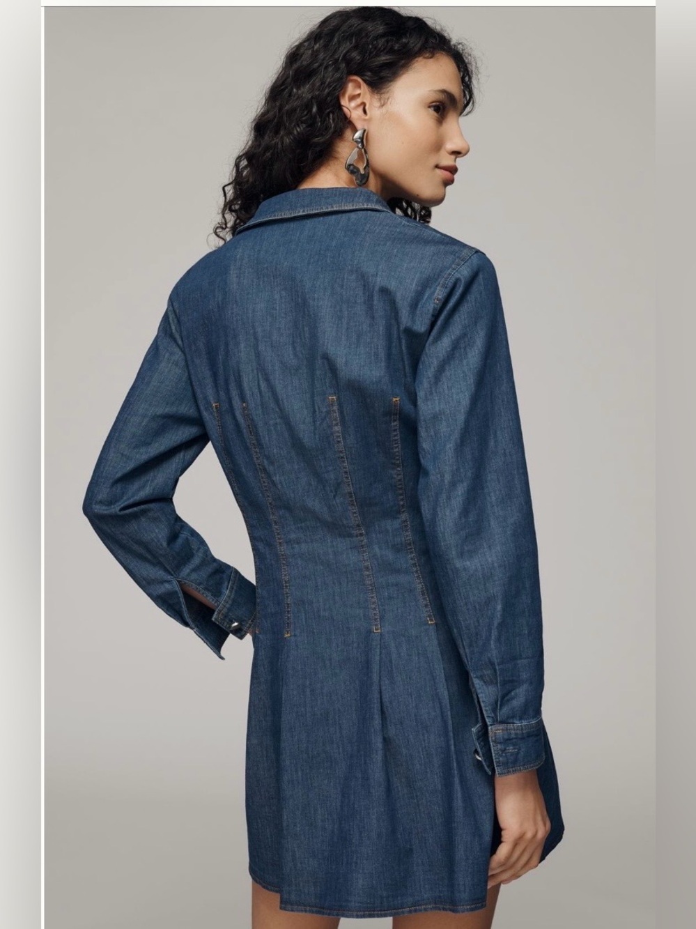 Anthropologie x Exquise Long-Sleeve Waisted Denim Mini Shirt Dress Size XL NWT - Picture 3 of 15